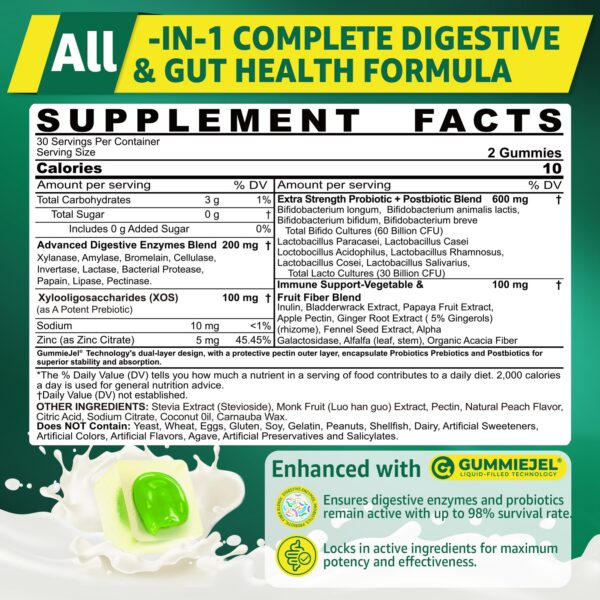 Etiqueta central con probióticos y prebióticos