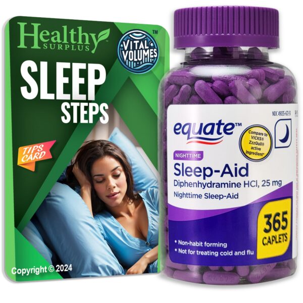 Equate Sleep-Aid Diphenhydramine 25 mg 365 tabletas paquete frontal
