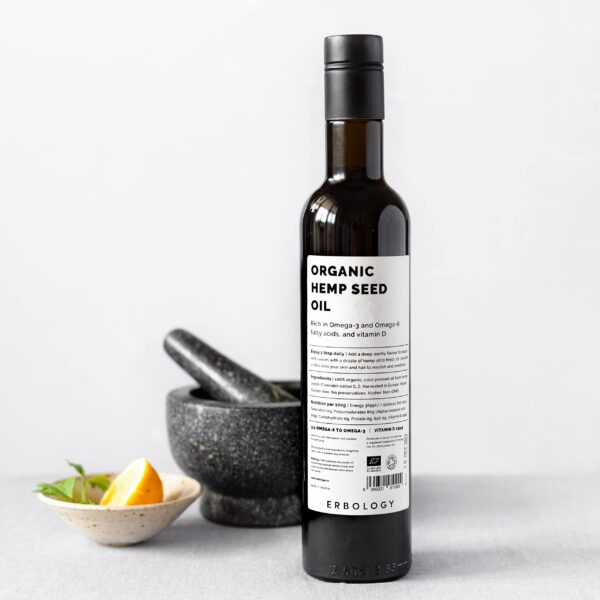 Frente de la botella de vidrio reciclable Erbology