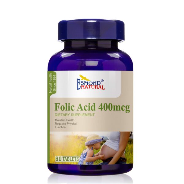 Esmond Natural ácido fólico 400mcg 60 tabletas empaque frontal