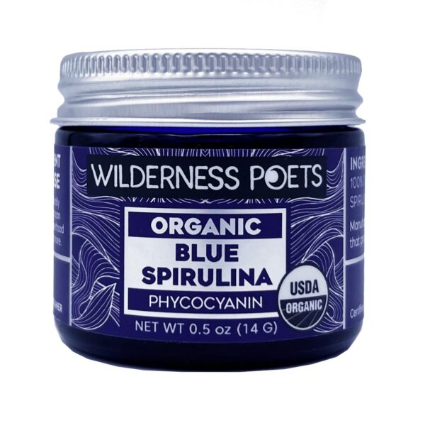 Espirulina azul orgánica Wilderness Poets 0.5 oz frasco azul