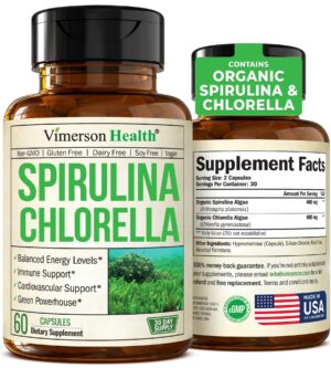 Espirulina y Chlorella cápsulas orgánicas Vimerson Health