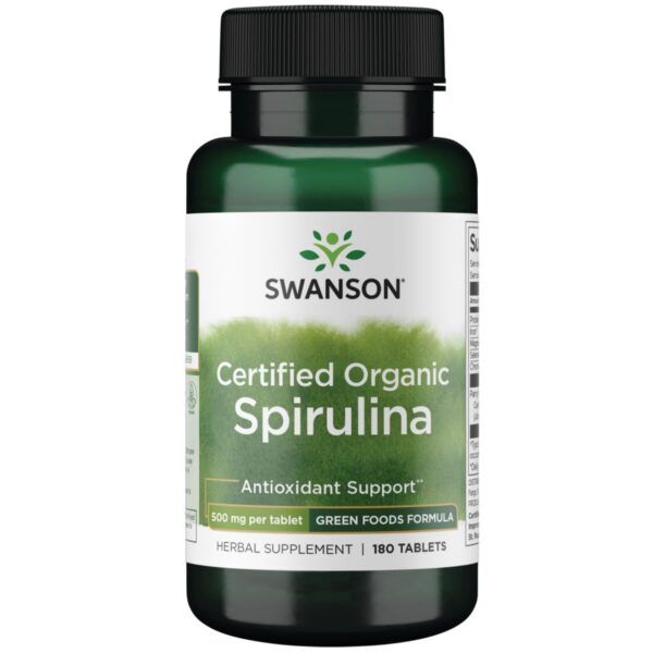 Espirulina orgánica certificada Swanson caja y frasco