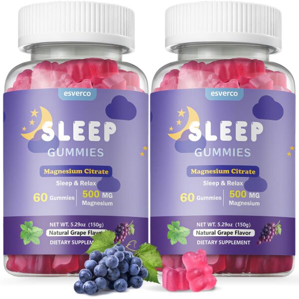 Gomitas esverco Sleep Gummies sabor uva, frasco de 120 unidades