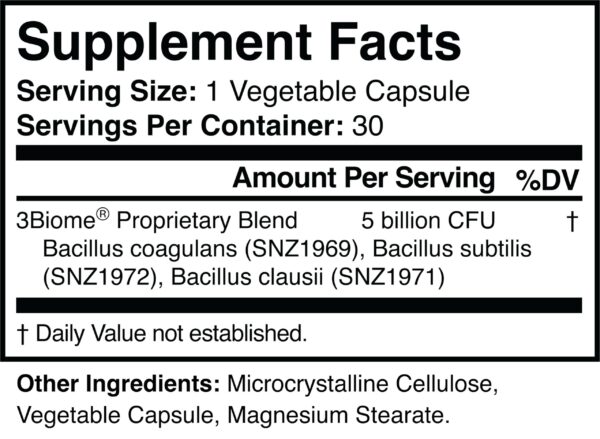 Etiqueta suplemento 3Biome probiótico natural sin gluten
