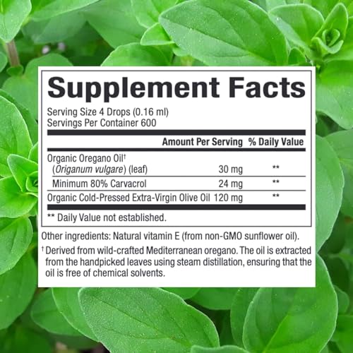 Etiqueta frontal aceite orégano orgánico Natural Factors