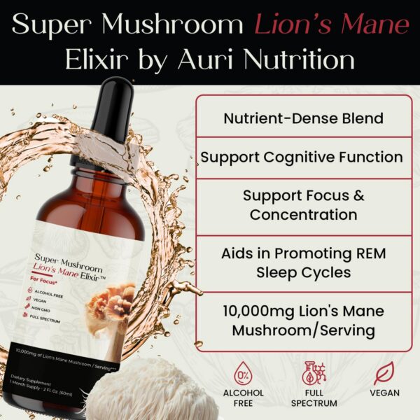 Version 1.0.0 Etiqueta producto Auri elixir líquido Melena de León suplemento vegano