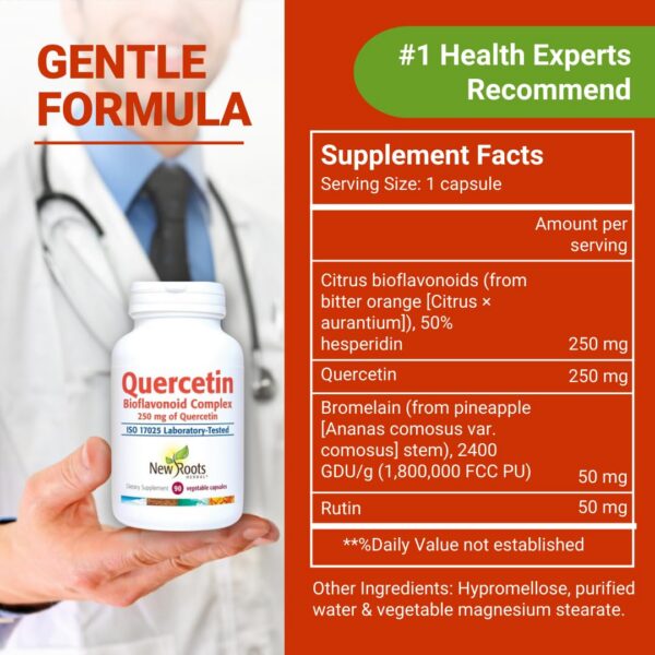 Etiqueta y beneficios New Roots quercetina bromelina 90 caps