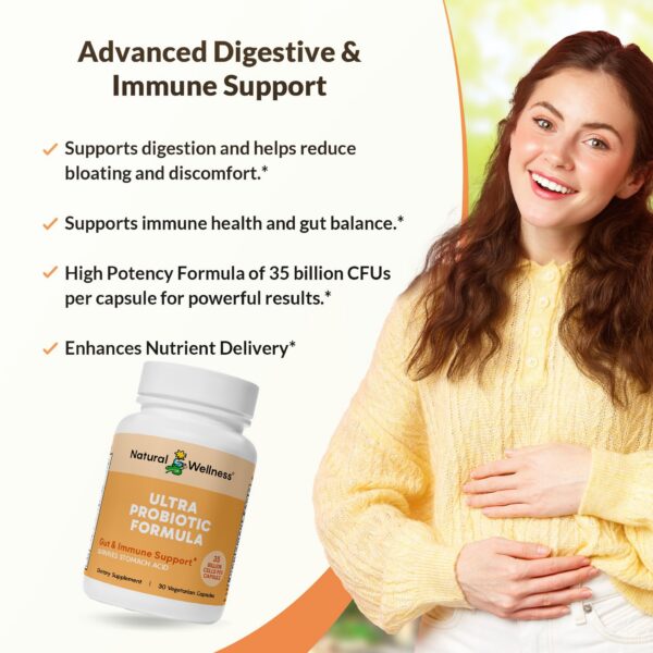 Etiqueta con beneficios de probióticos Natural Wellness Ultra