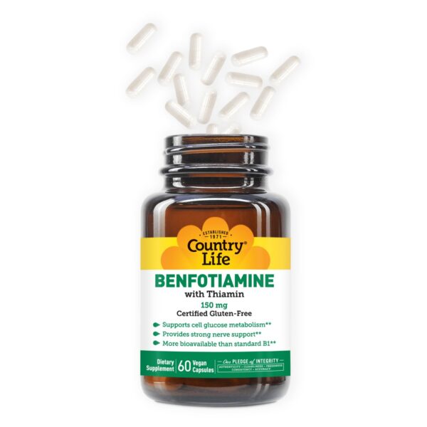 Etiqueta del producto Benfotiamina con Tiamina Country Life 150mg