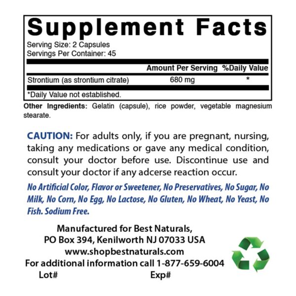 Etiqueta de Best Naturals Fórmula de Estroncio