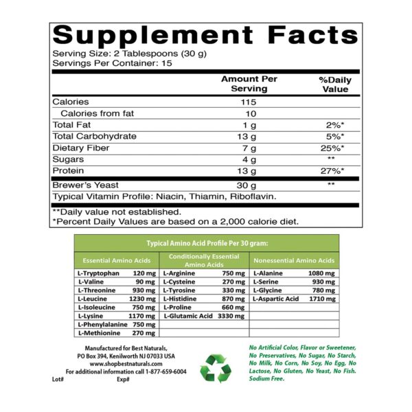 Etiqueta de producto Best Naturals levadura-cerveza