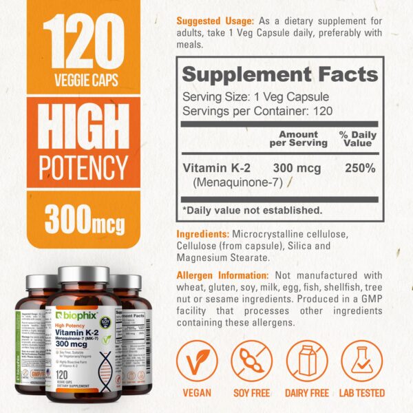 Etiqueta biophix vitamina K2 MK-7 120 cápsulas