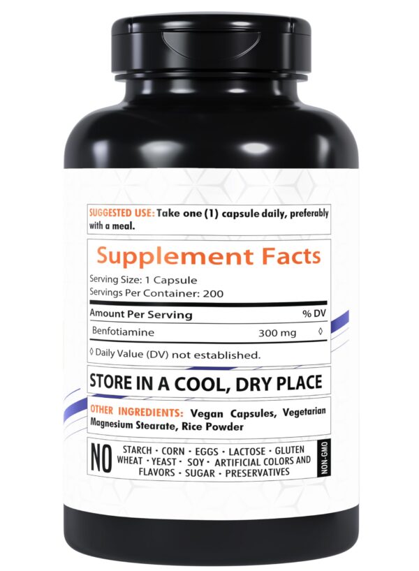 Etiqueta botella Benfotiamina Healthfare suplemento vitamina b1