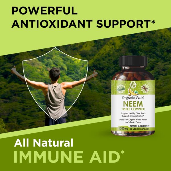 Etiqueta botella cápsulas neem orgánico Organic Veda