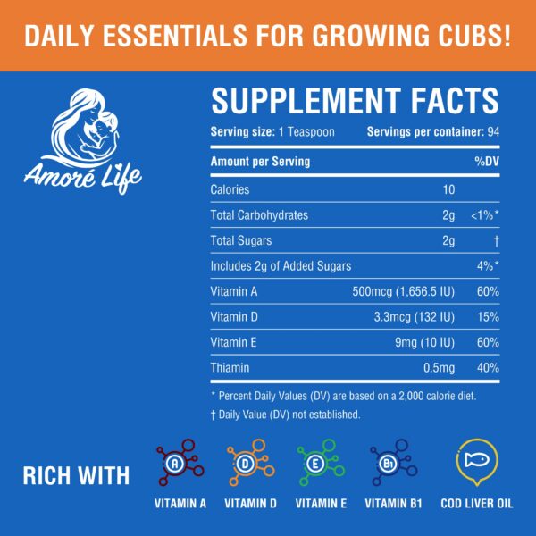 Etiqueta botella multivitaminas líquidas para niños Amore Life