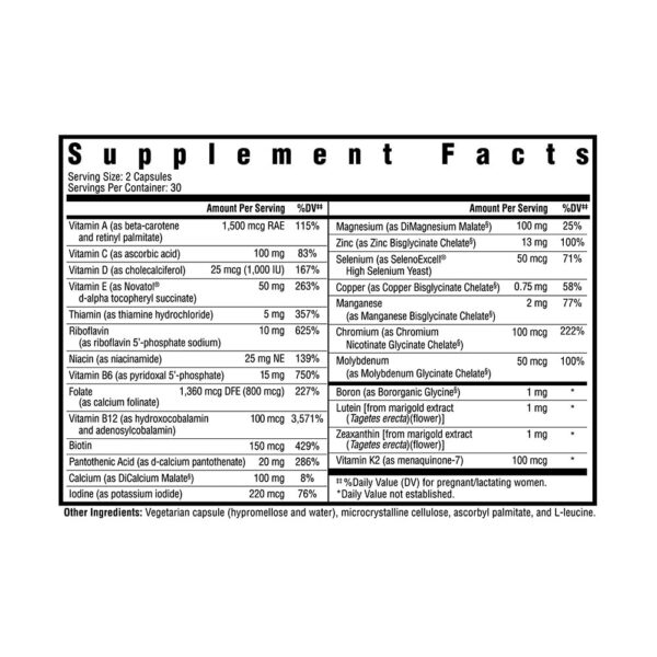Etiqueta botella Seeking Health Prenatal Essentials