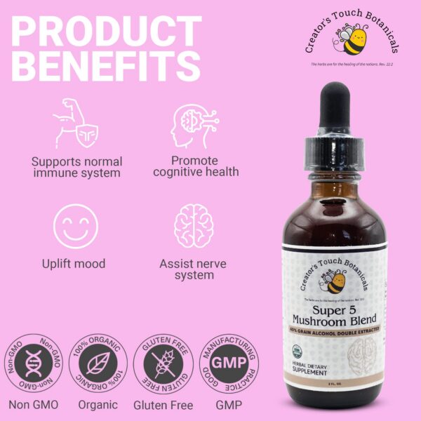 Etiqueta y botella suplemento mezcla hongos Creator's Touch