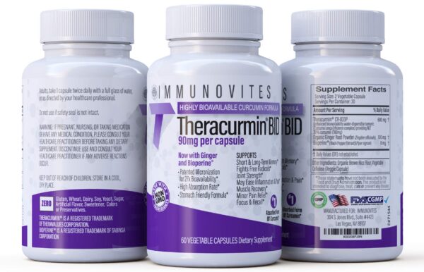 etiqueta botella theracurmin con beneficios antiinflamatorios