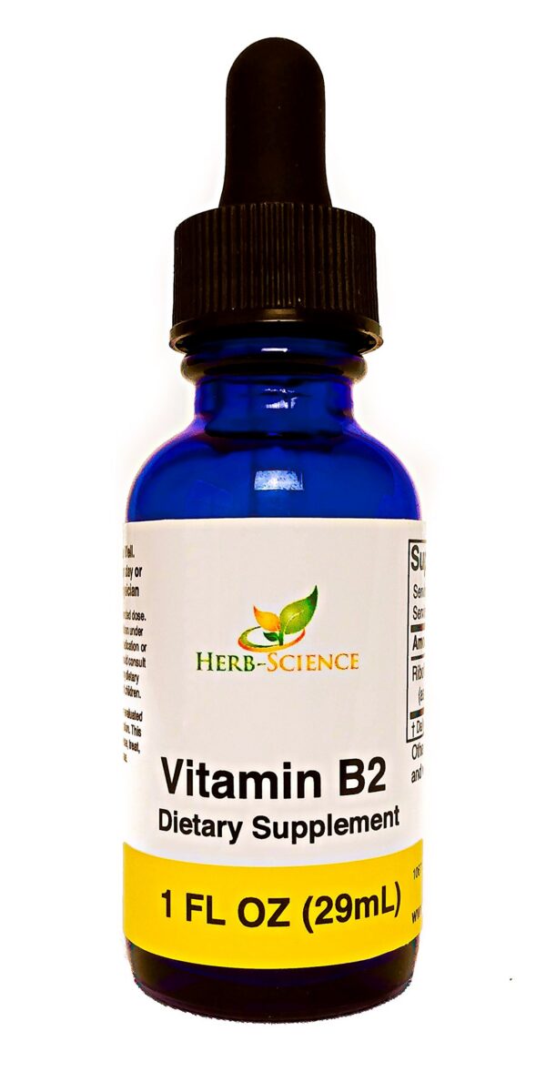 Etiqueta botella Vitamina B2 líquido Herb-Science vista frontal