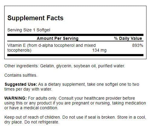 Etiqueta botella vitamina E Swanson