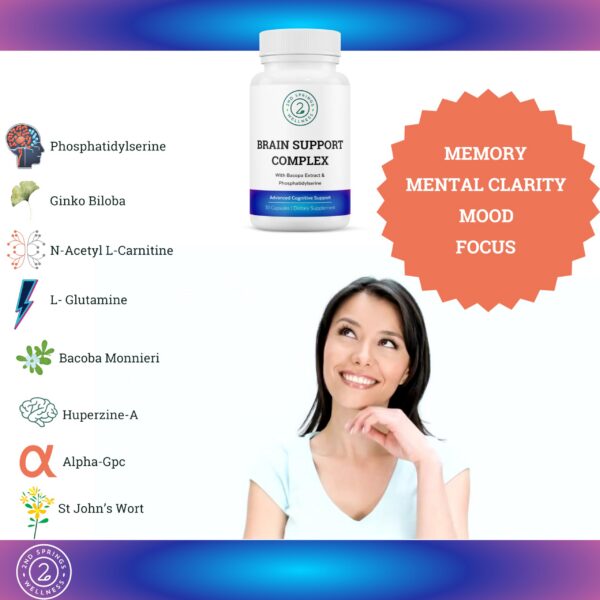 Frascos del complejo de soporte cerebral y adaptógeno incluidos