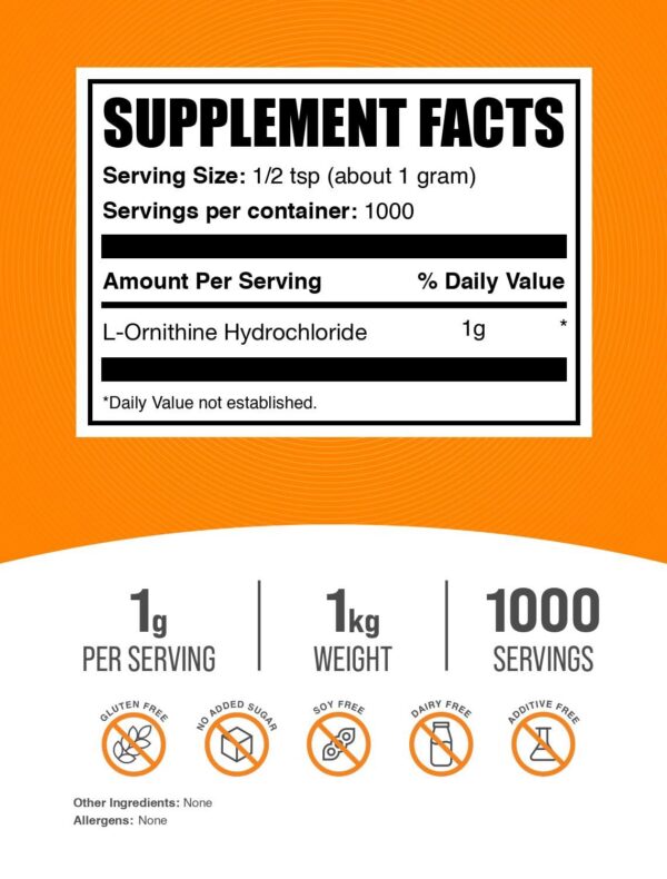 Etiqueta BulkSupplements L-Ornitina HCl