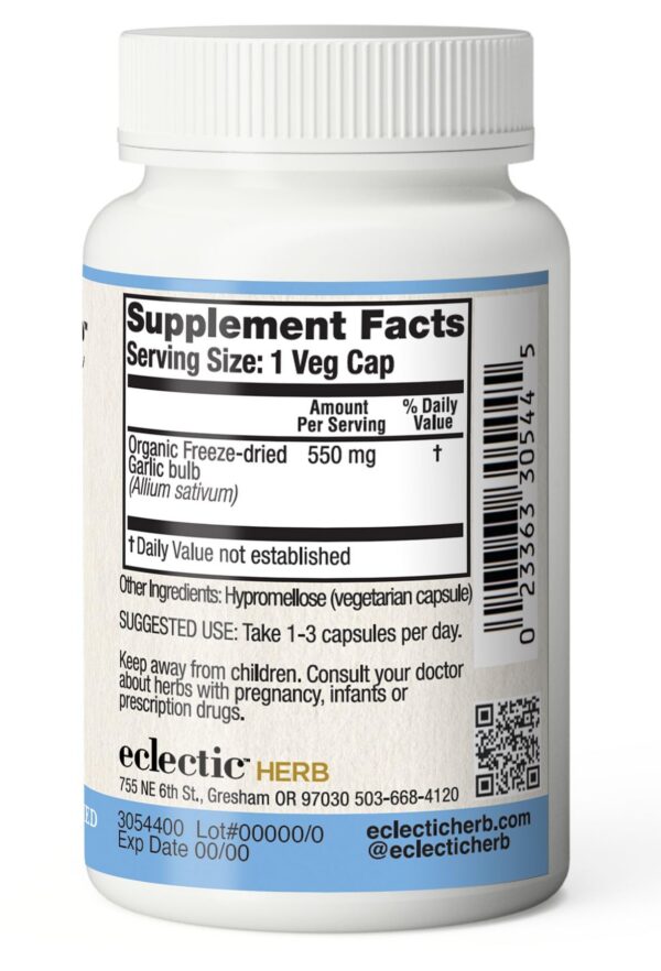 Etiqueta de cápsulas ajo Eclectic Institute salud e inmunidad
