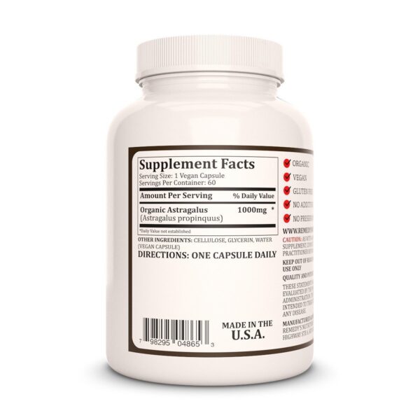 Etiqueta cápsulas astrágalo naturaleza pura Remedy's Nutrition