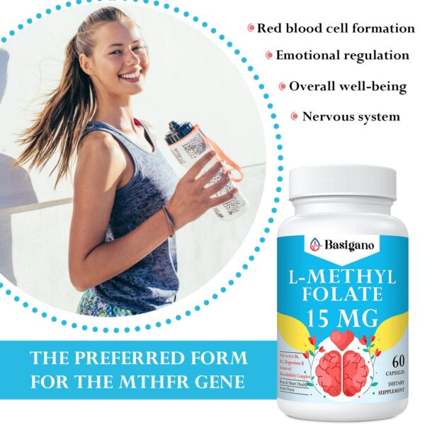 Etiqueta de cápsulas Basigano L-metilfolato 15mg