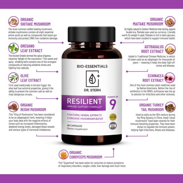 Etiqueta cápsulas BIO-ESSENTIALS Resilient inmunidad natural