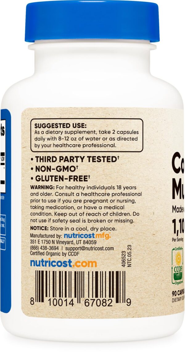 Etiqueta frasco cápsulas cordyceps Nutricost certificado orgánico