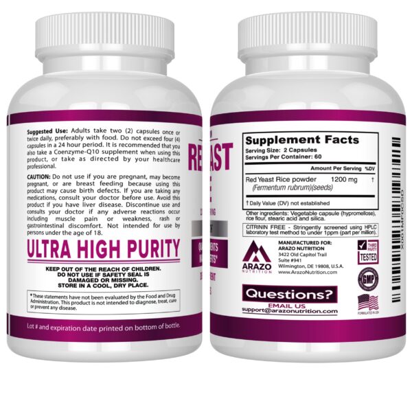 Etiqueta y cápsulas extracto arroz rojo levadura Arazo Nutrition