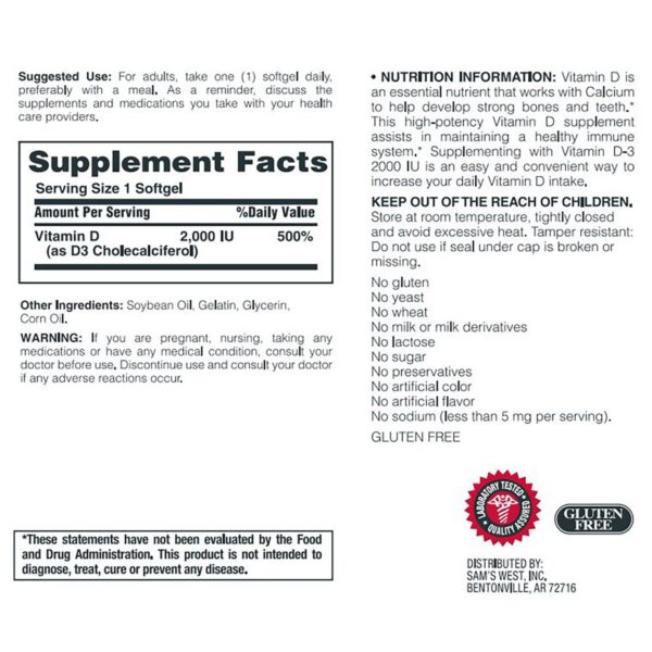 Etiqueta cápsulas Member's Mark vitamina d3 2000 ui