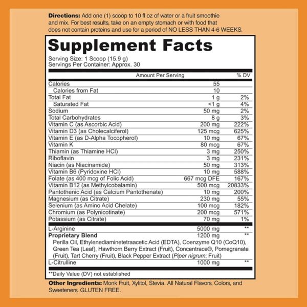 Etiqueta frontal Cardio Heart Health Powder