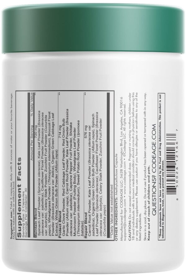 Etiqueta de Codeage Easy Veggies con ingredientes