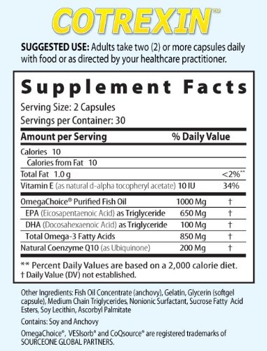 Etiqueta del producto con CoQ10 y Omega-3