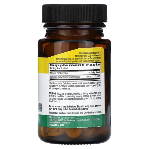 Etiqueta Country Life vitamina B6 100mg cápsulas
