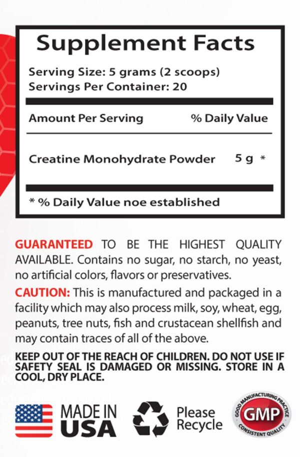 Etiqueta del producto creatina monohidrato 100 g