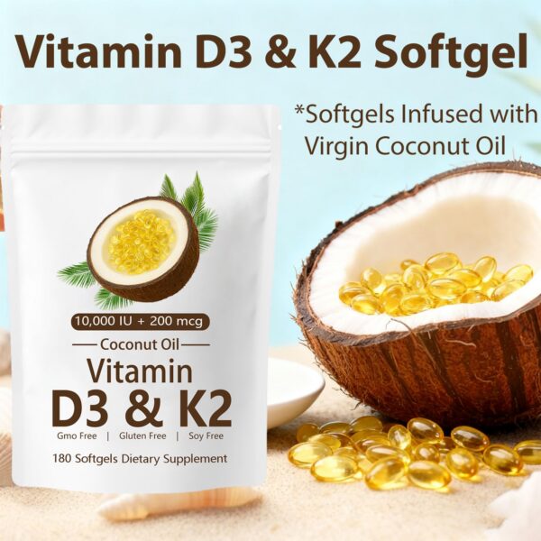 Etiqueta del producto D3 K2 en aceite de coco