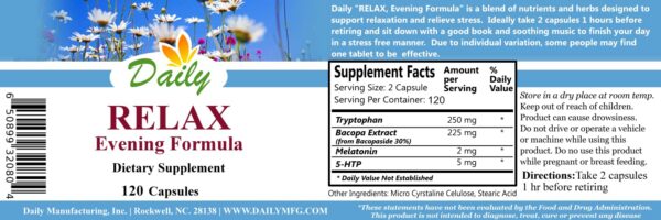 Etiqueta Daily Manufacturing fórmula relájate noche