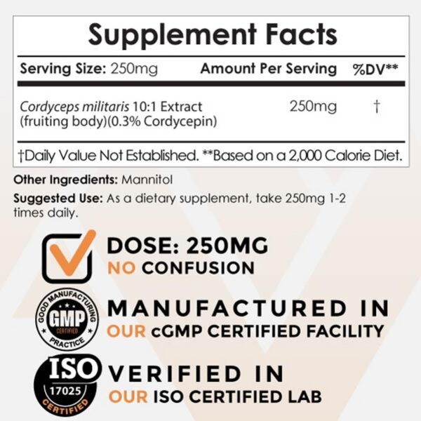 Etiqueta detallada del polvo de Cordyceps Nootropics Depot