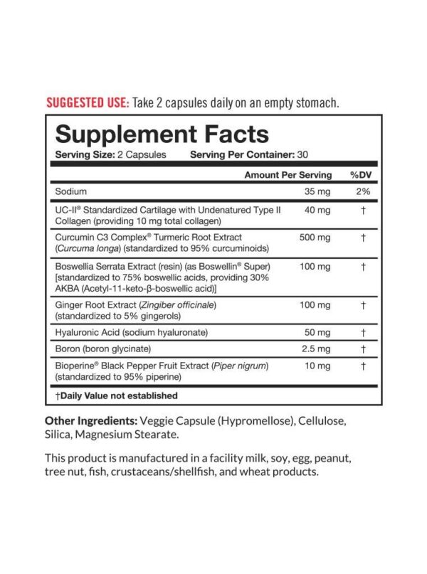 Etiqueta detallada del suplemento Cuidado Articular