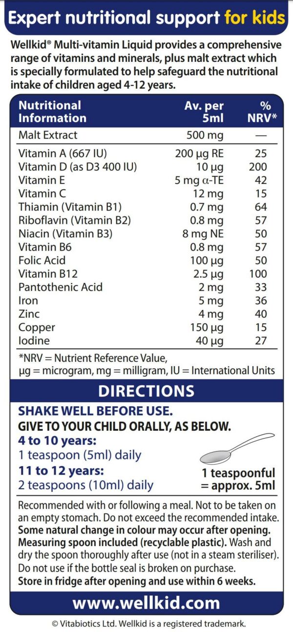 Version 1.0.0 Etiqueta detalle multivitaminico liquido niños wellkid vitabiotics