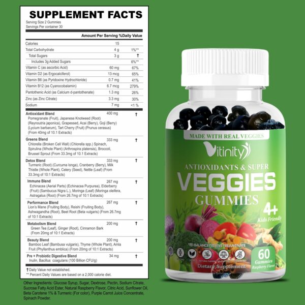 Etiqueta detalles gomitas VITINITY Veggies super verduras