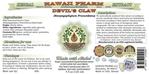 Etiqueta Devil's Claw extracto Hawaii Pharm natural