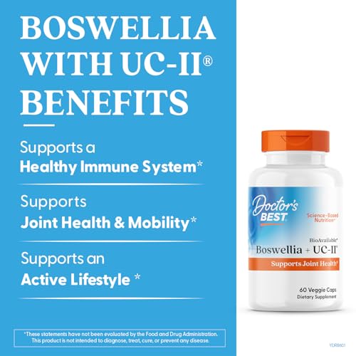 Etiqueta Doctor's Best Boswellia con UC-II para movilidad y confort articular