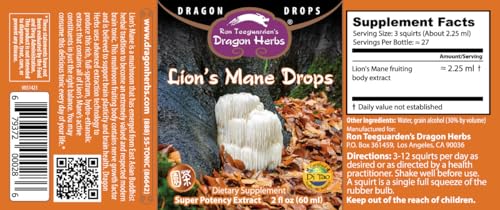 Etiqueta Dragon Herbs gotas Melena de León extracto completo