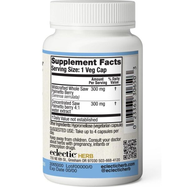 Etiqueta Eclectic Herb saw palmetto sin químicos ni aditivos