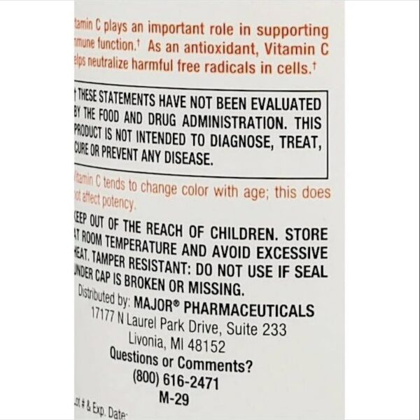 Etiqueta y empaque Major Vitamina C 500 mg